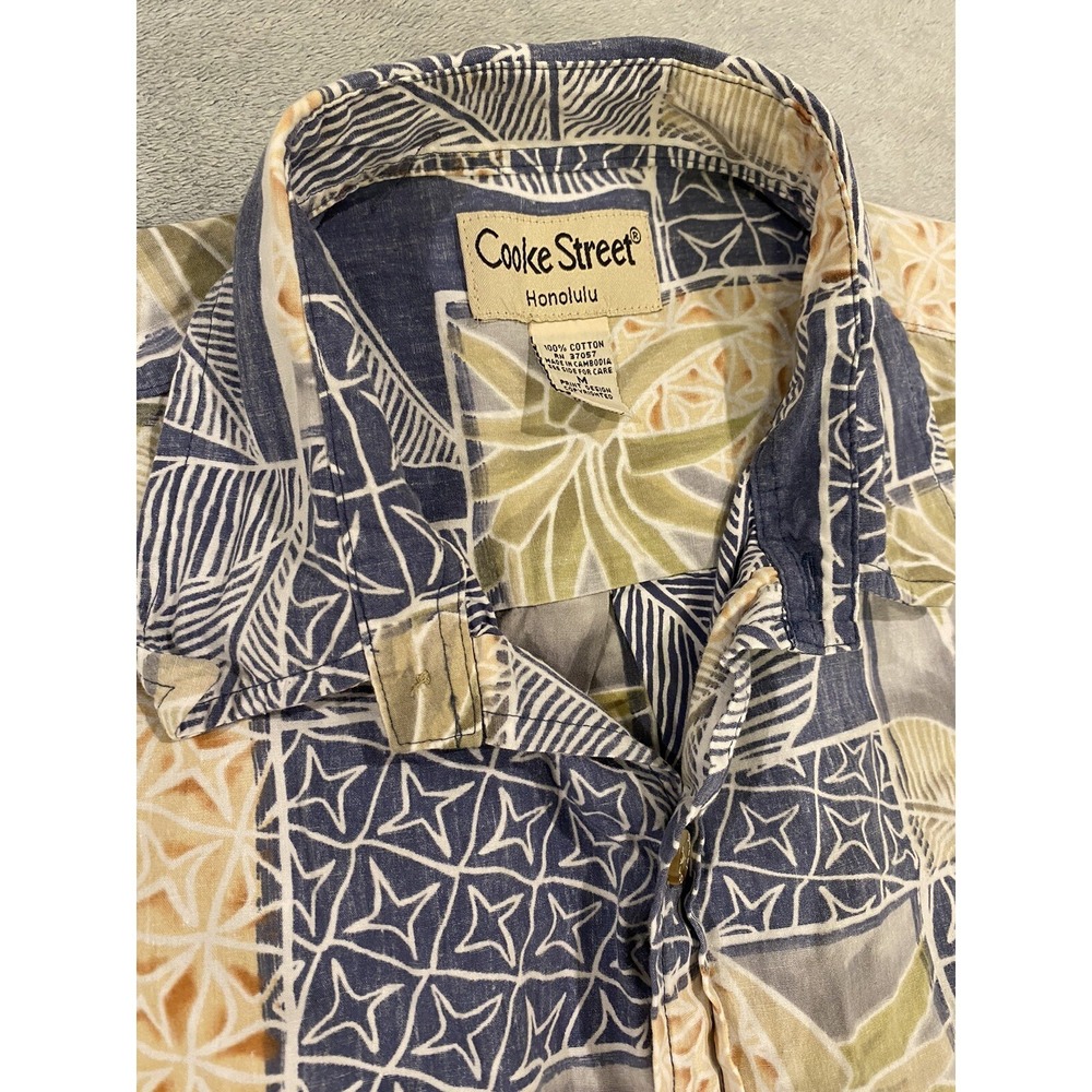 Cooke Street‎ Mens Hawaiian Shirt Size M Floral Blue 100% Cotton Short Sleeve